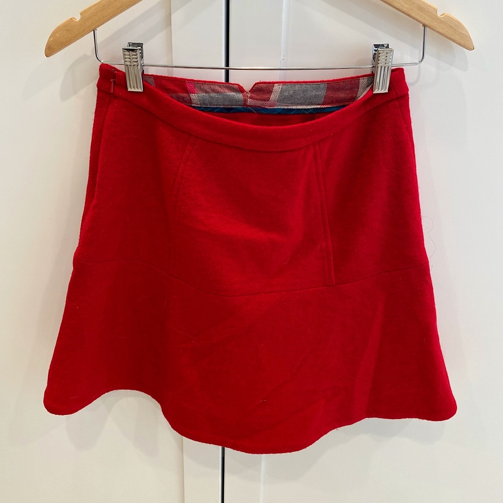 Red Wool Short/Mini Length Skirt